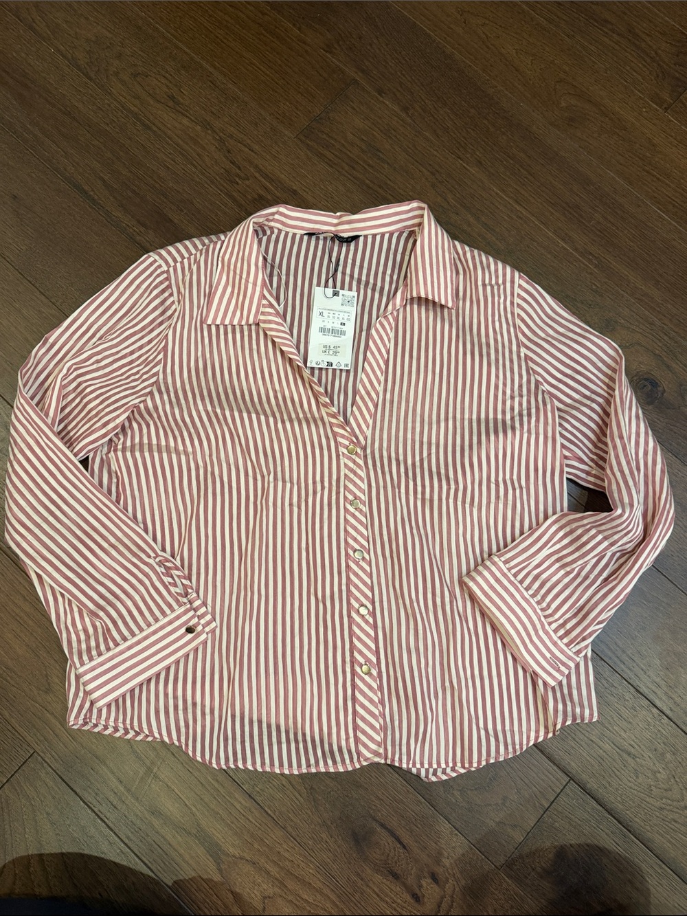 Zara Striped Pink & White Button-Up Women's Shirt Size XL NWT - C30-138